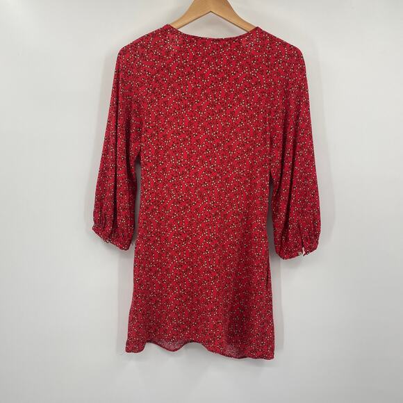 Free People Clara Mini Dress Tie Front Fit & Flare Floral Red Black Womens Small - Picture 6 of 6